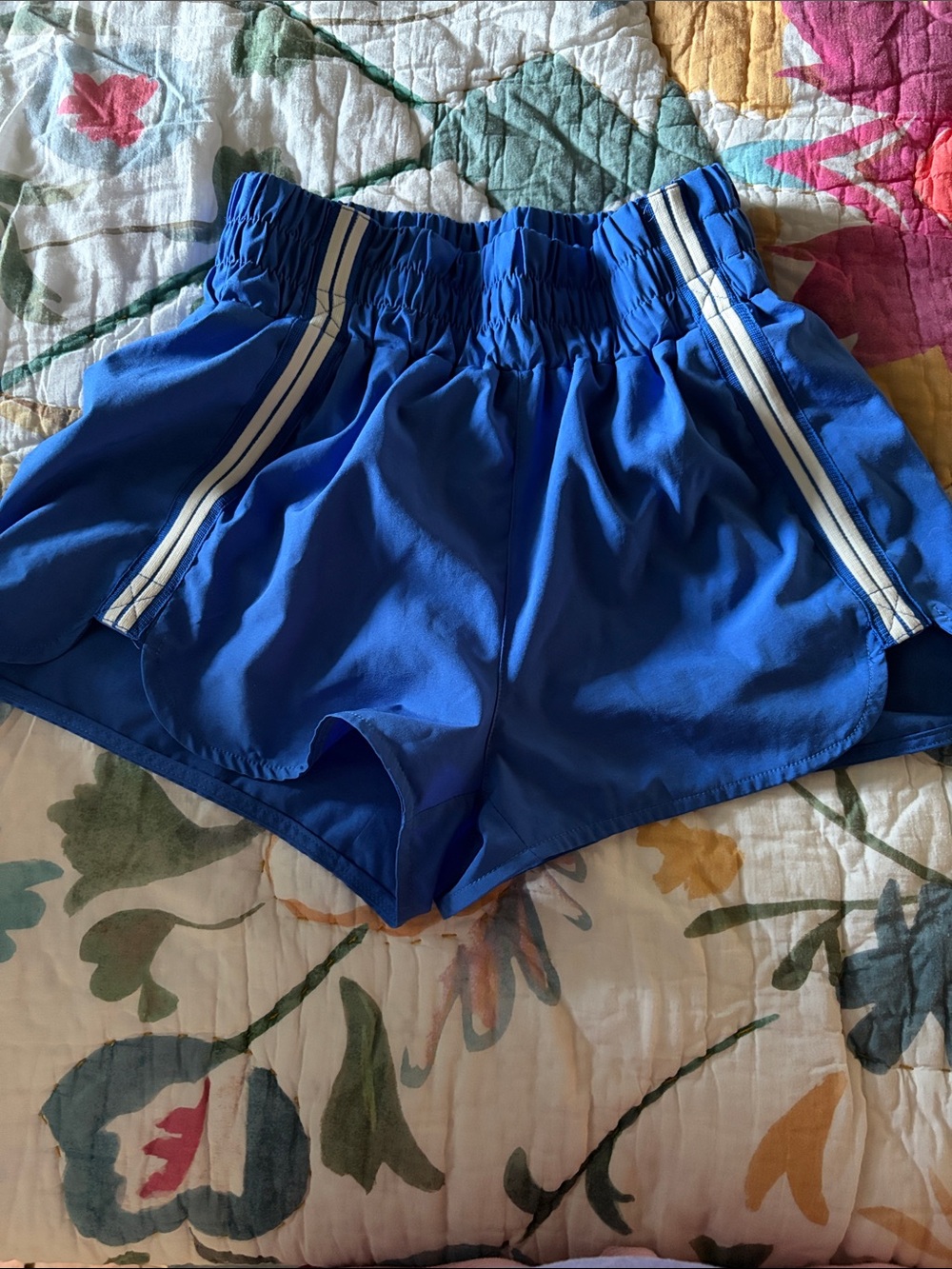 Blue Women's Athletic Shorts with White Stripes